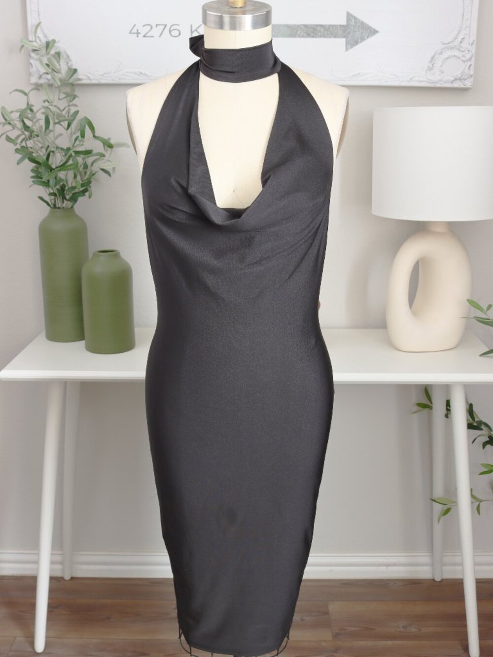 Missguided Black Midi Halter Top Dress
